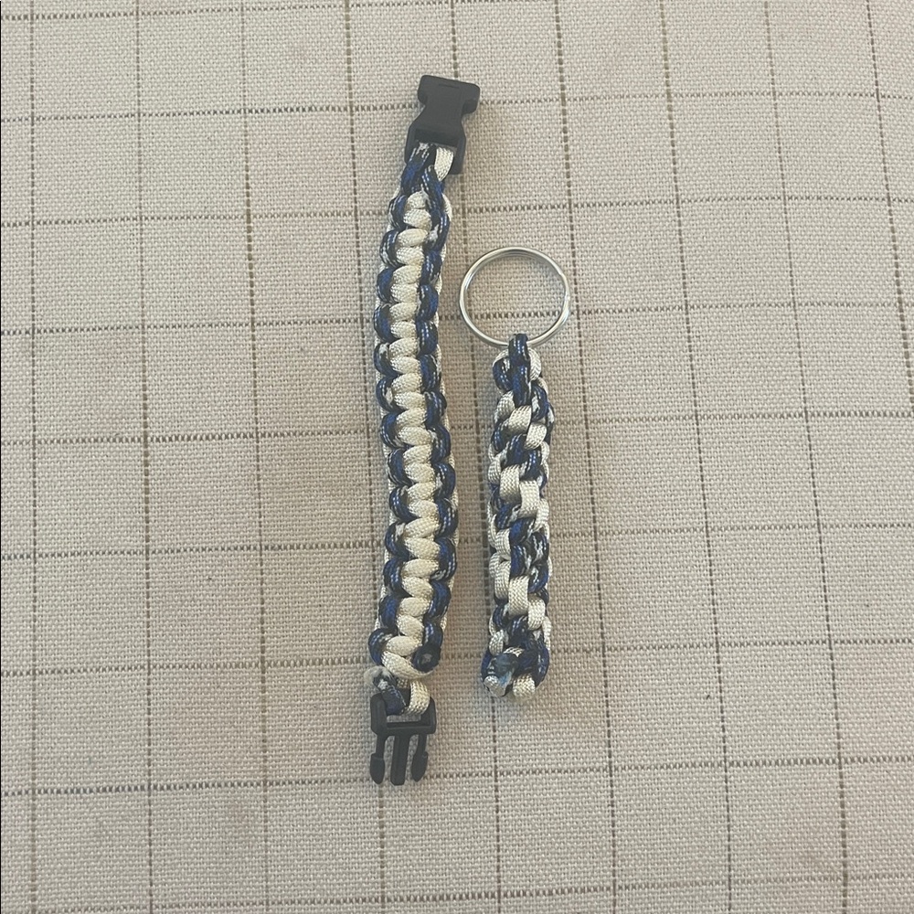 Navy blue and Cream Paracord Bracelet and Keychain Set